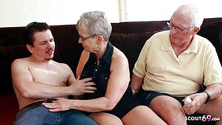 Old Granny Wife and husband at First FFM Threesome Sex with Big Dick Boy