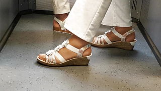 granny039;s nylon feet in train